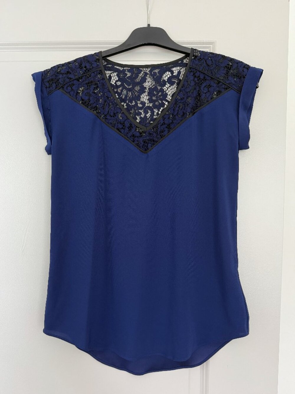 Express Blue and Black Lace Top V-neck Blouse
